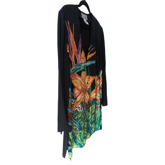 VTG Diane Gilman Silk Top L Sequin Tropical Flowers Cheetah Print 90s Maximalist - Picture 3 of 15
